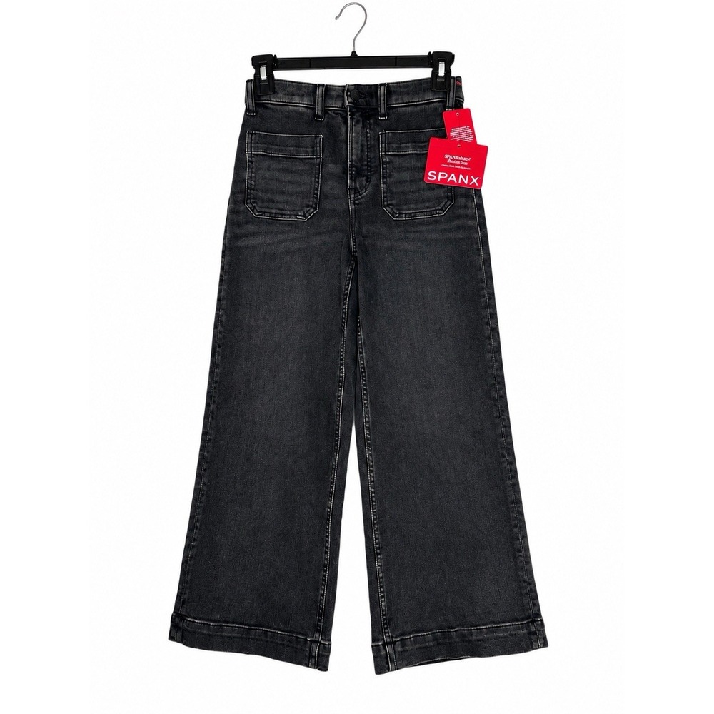 SPANX Authentic Cropped Wide Leg Jeans Women's XS Carbon Black NWT $158